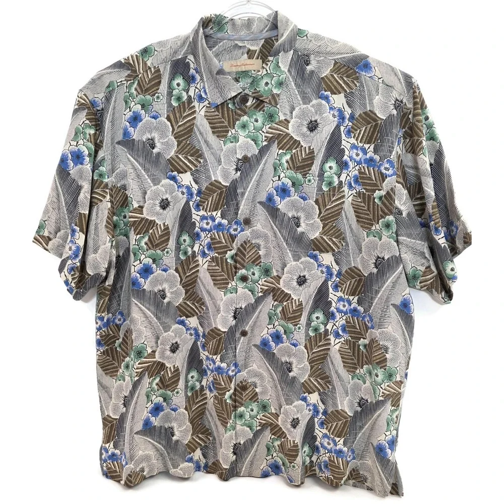 Tommy Bahama Shirt Mens XL Multicolor Floral Silk Hawaiian‎ Camp Button Front